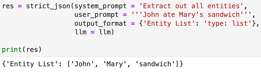 Using StrictJSON to extract entities