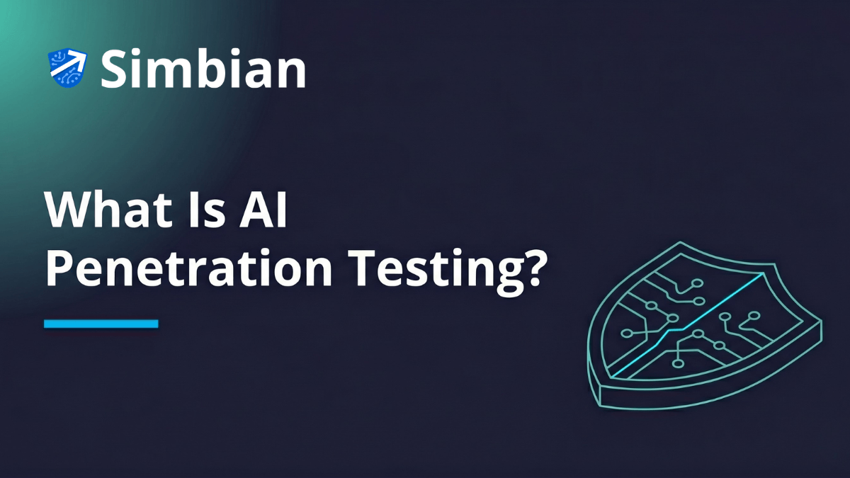 What Is AI Penetration Testing? — AI Pentest Agent probing an attack surface, Simbian editorial hero in deep navy and aqua