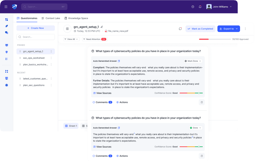Simbian GRC Agent handles security audits, questionnaires, and reviews with unmatched precision and efficiency, allowing your sales team to close deals faster while your security team focuses on cyber threats. Simbian GRC AI Agent