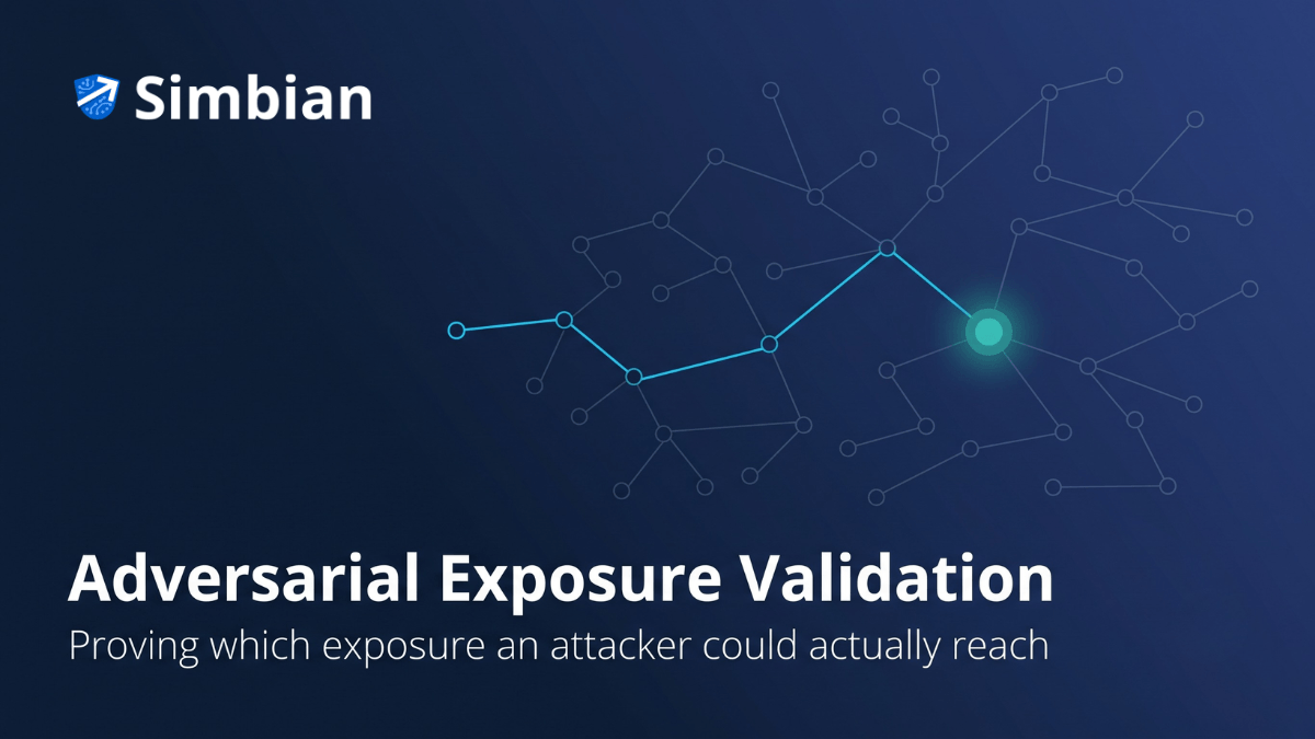 Adversarial Exposure Validation editorial hero — an abstract attack-path graph on deep navy: faint dead-end nodes and lines with one glowing aqua path threading through the noise to a bright teal node, the critical asset an attacker could actually reach