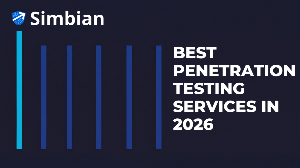 Best Penetration Testing Services in 2026 — six aqua and deep-blue vertical bars on a dark navy field, signaling the 6-pillar buyer scorecard