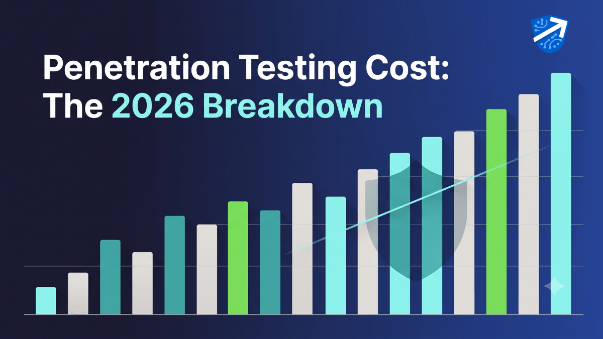 Penetration Testing Cost 2026 Breakdown — abstract cost-tier bars in Simbian deep navy and aqua