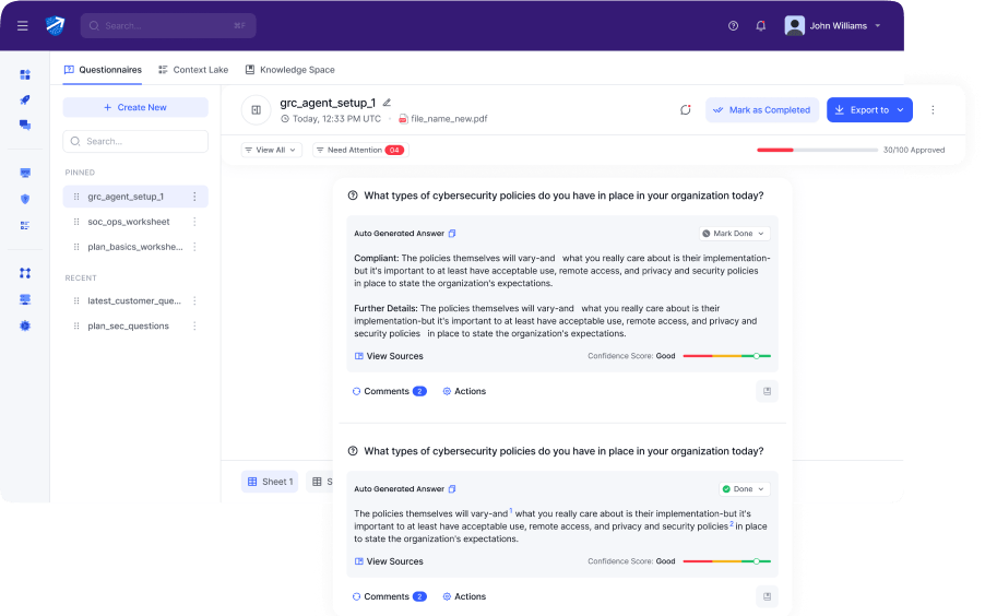Simbian GRC Agent handles security audits, questionnaires, and reviews with unmatched precision and efficiency, allowing your sales team to close deals faster while your security team focuses on cyber threats. Simbian GRC AI Agent